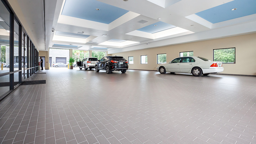 Service area flooring at Lexus auto dealership