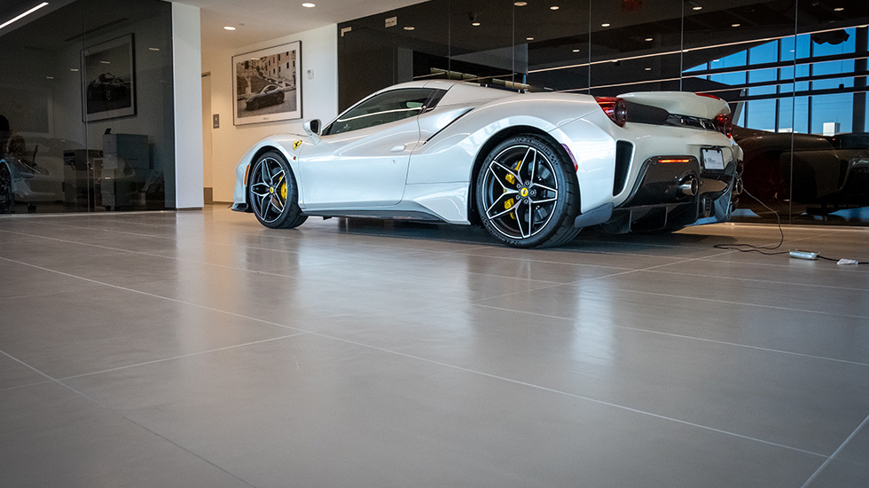 car showroom flooring at Ferrari auto dealership